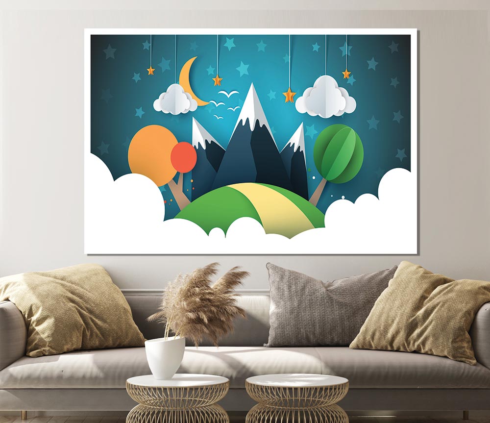 Colour Paper Cut Out Mountain Print Poster Wall Art