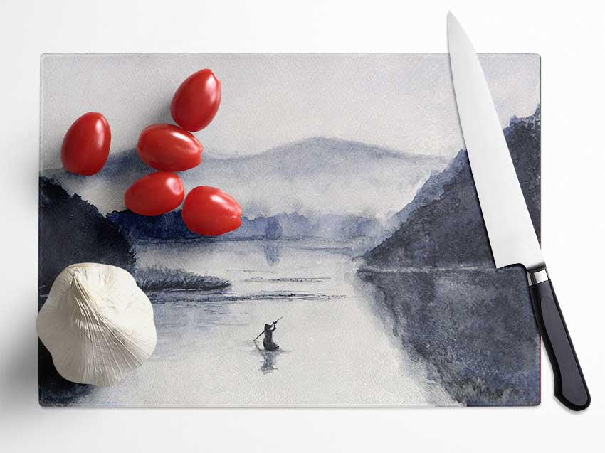 Rowing In The Valley Glass Chopping Board