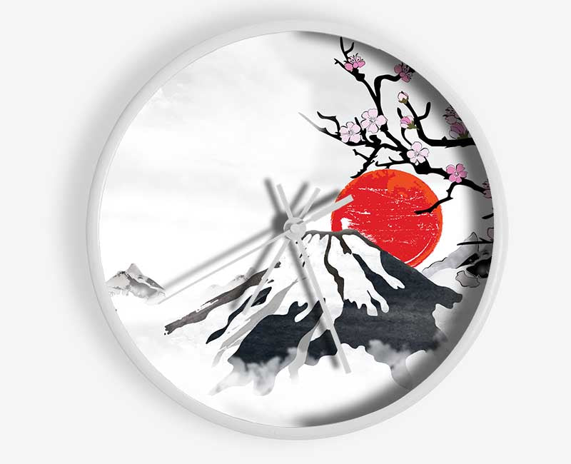 Red Japanese Sunset Branch Clock - Wallart-Direct UK