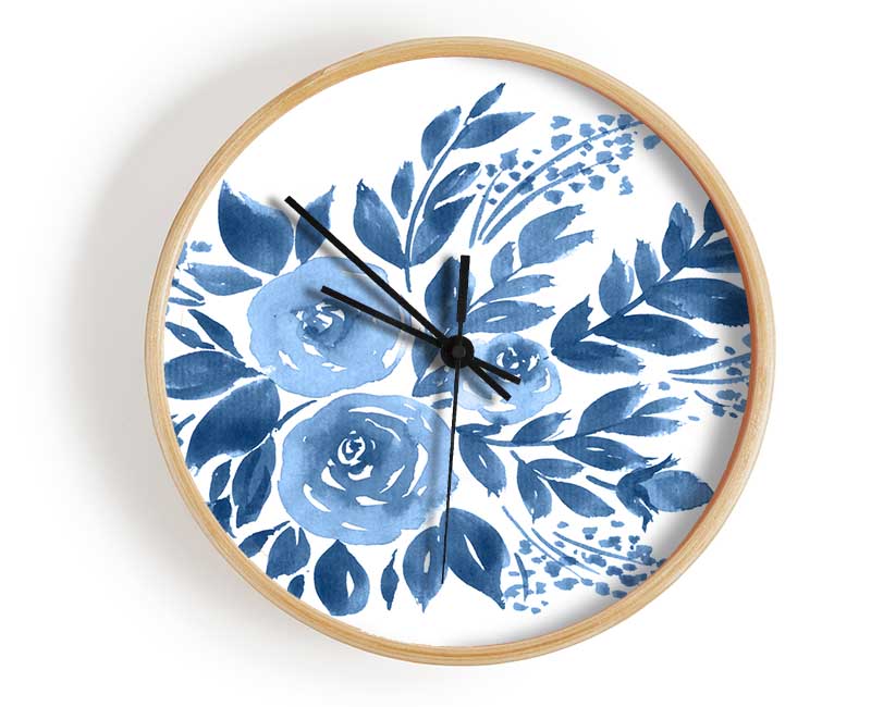 Blue Flower Time Clock - Wallart-Direct UK