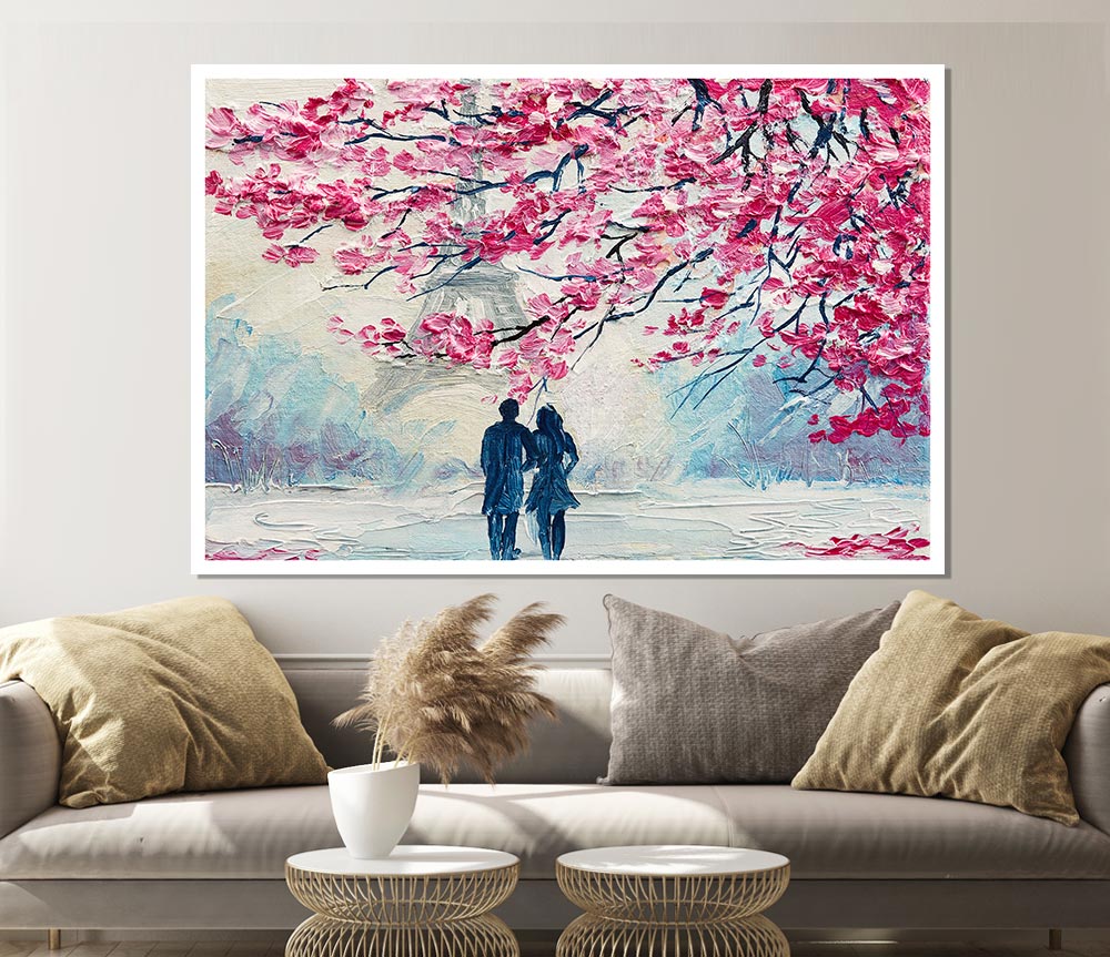 Walk Through Paris Blossom Print Poster Wall Art