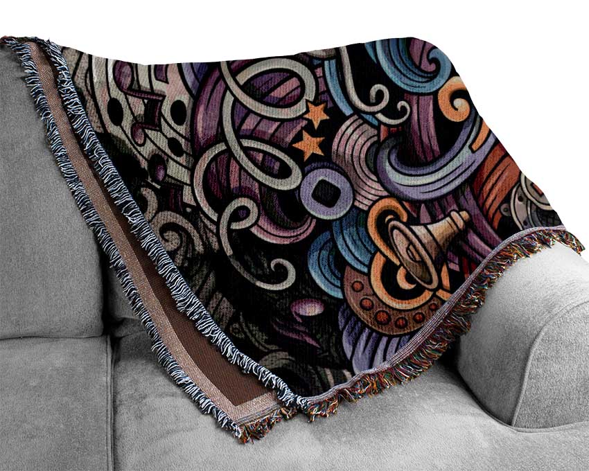 Abstract Patterns Of Music Woven Blanket