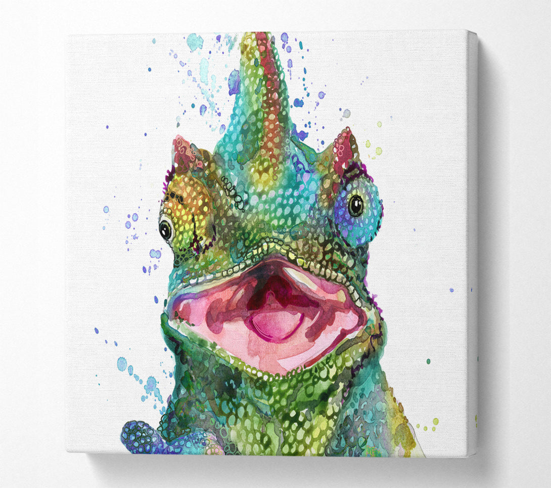 A Square Canvas Print Showing Chameleon Paint Splat Square Wall Art