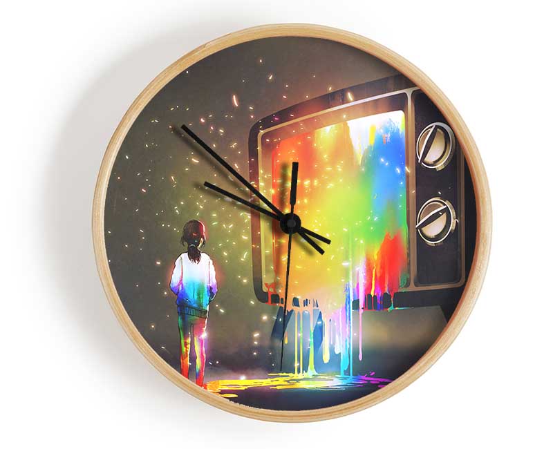 Colour Spilling Out The Tv Clock - Wallart-Direct UK