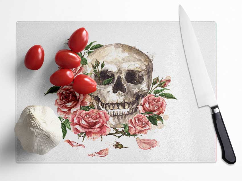 The Floral Skull Glass Chopping Board