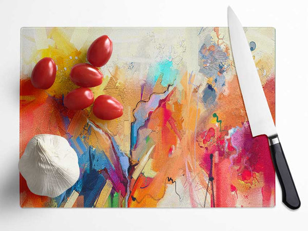 Colour Spill Flowers Glass Chopping Board