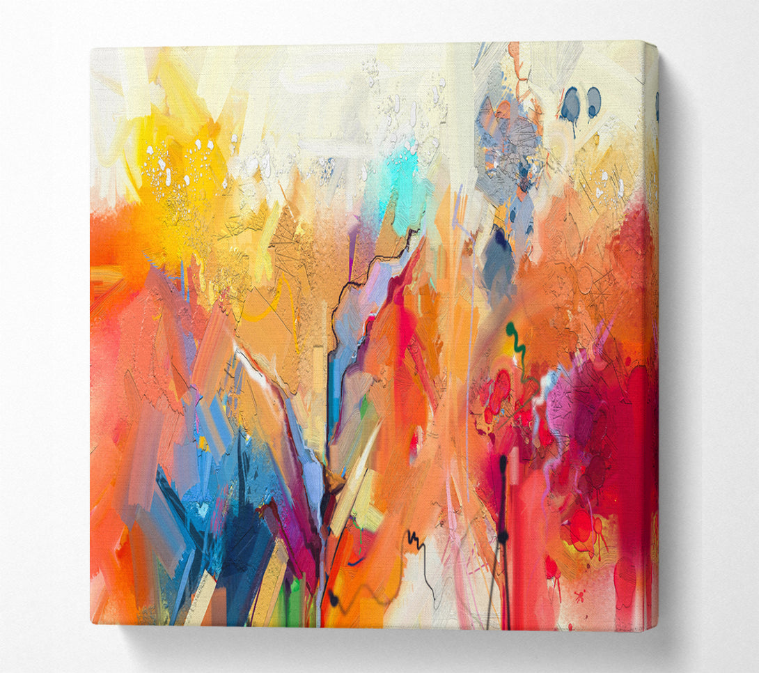 A Square Canvas Print Showing Colour Spill Flowers Square Wall Art