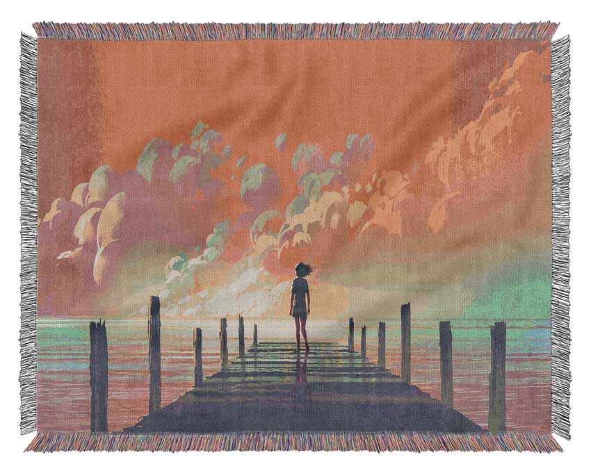 The Red Skies On The Beach Woven Blanket