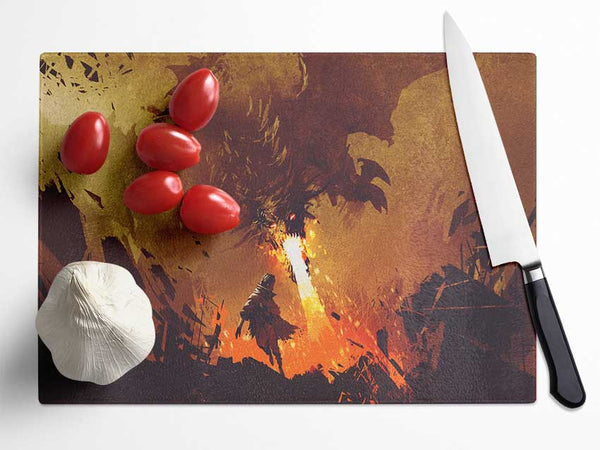 Fighting The Fire Dragon Glass Chopping Board