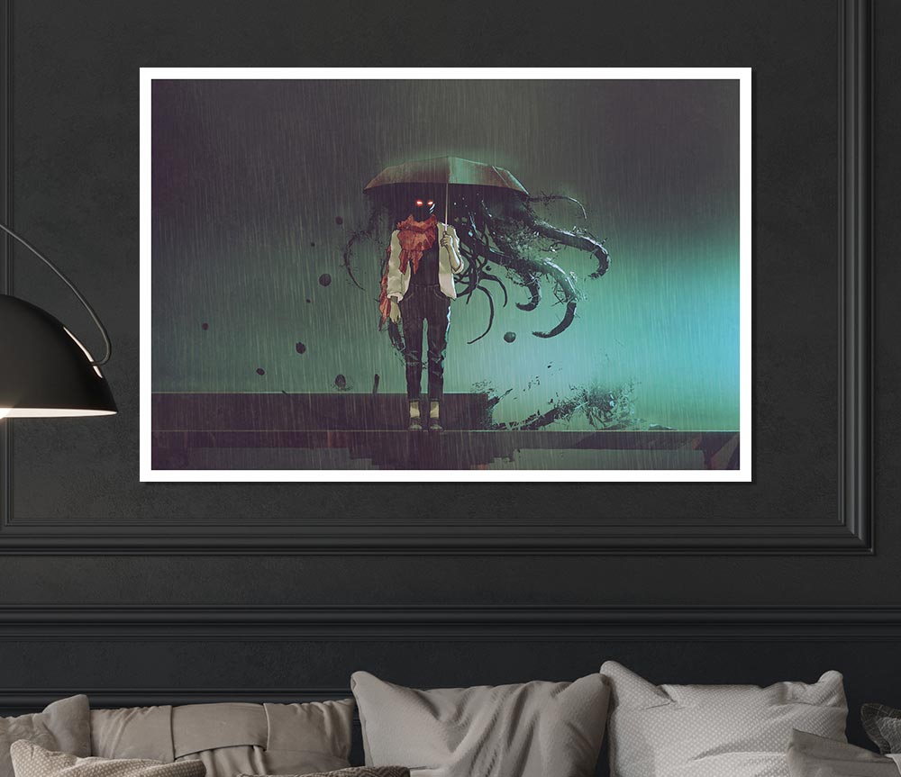 Umbrella Octopus Print Poster Wall Art