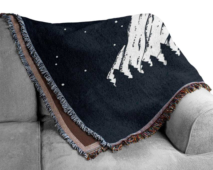 Mountain Range At Night Moon Woven Blanket