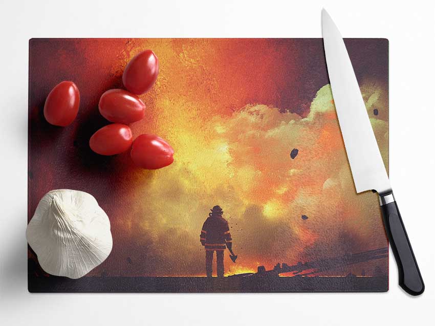 The Fireman Retreats Glass Chopping Board