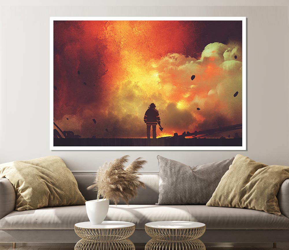 The Fireman Retreats Print Poster Wall Art