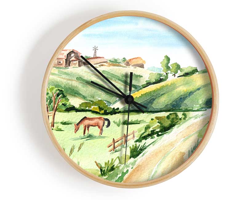 Horses In A Farm Clock - Wallart-Direct UK