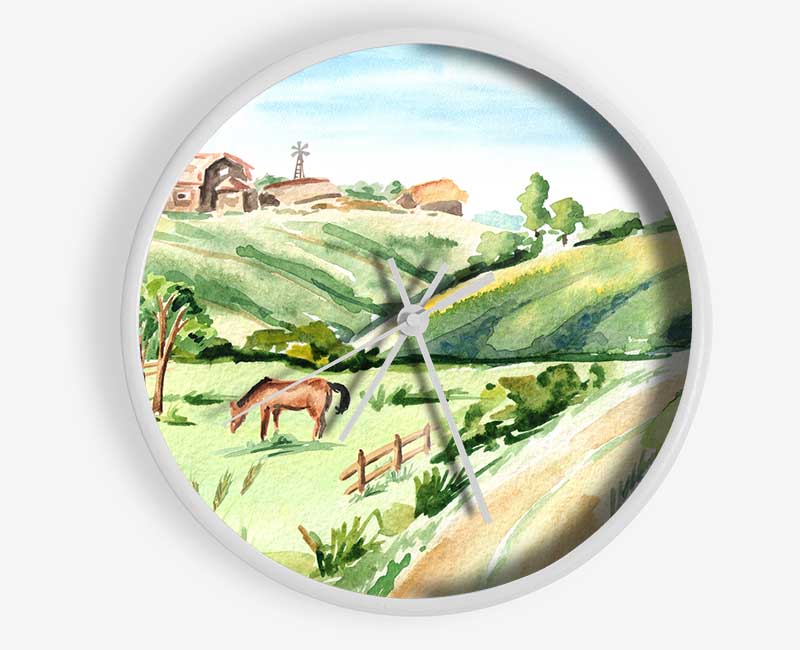 Horses In A Farm Clock - Wallart-Direct UK