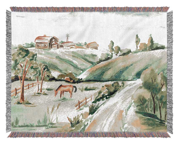 Horses In A Farm Woven Blanket