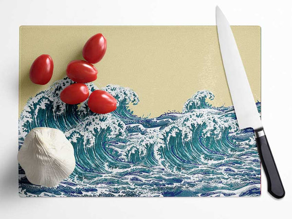 Waves On Yellow Glass Chopping Board