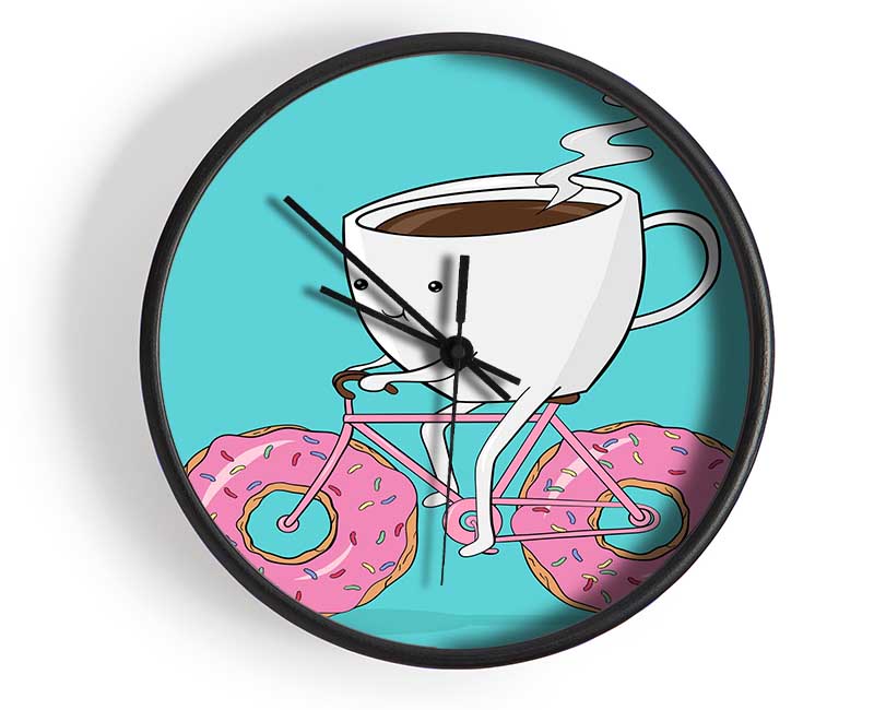 Coffee Riding A Donut Bicycle Clock - Wallart-Direct UK