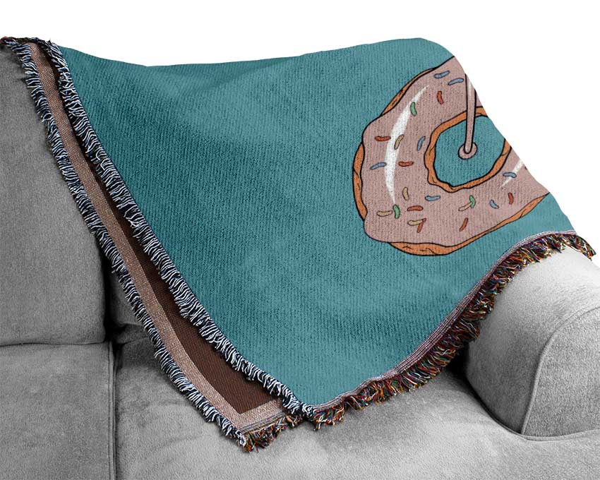 Coffee Riding A Donut Bicycle Woven Blanket