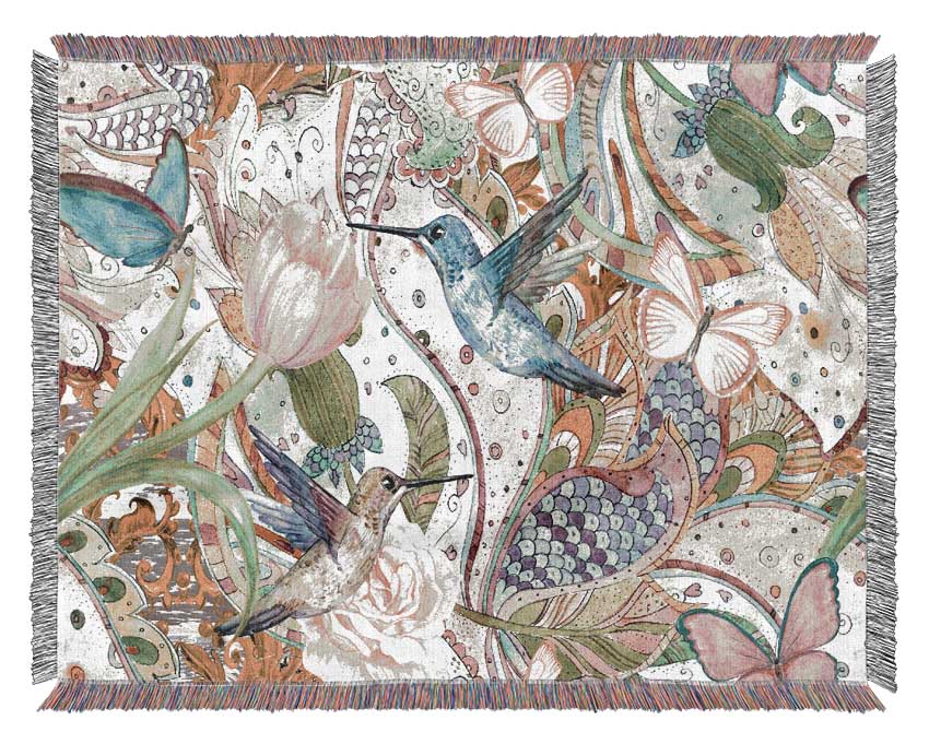 Hummingbird Paradise Pattern Woven Blanket