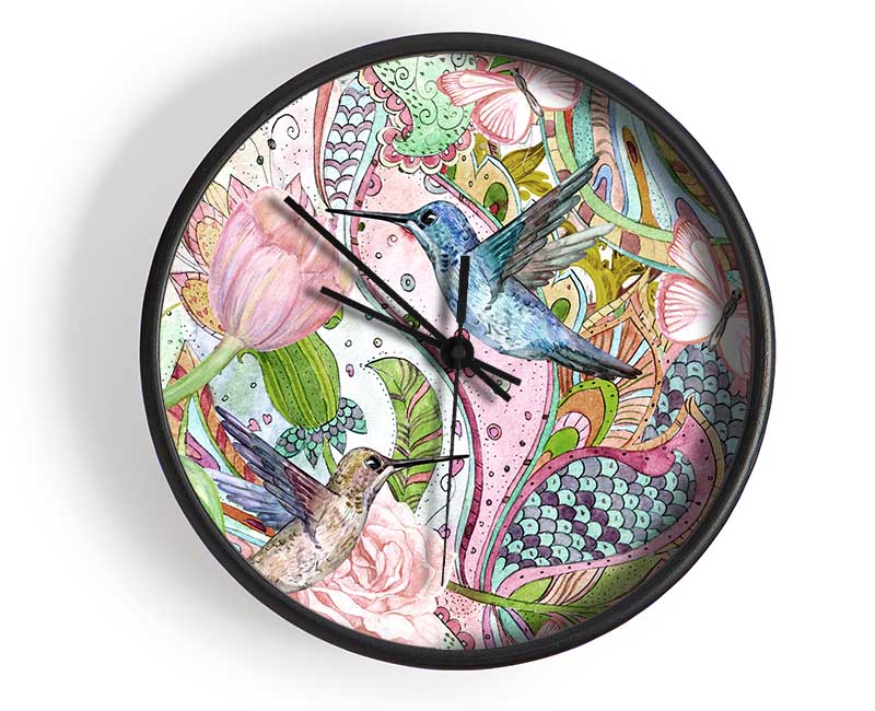 Hummingbird Paradise Pattern Clock - Wallart-Direct UK