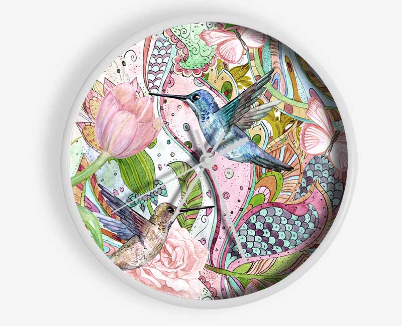 Hummingbird Paradise Pattern Clock - Wallart-Direct UK