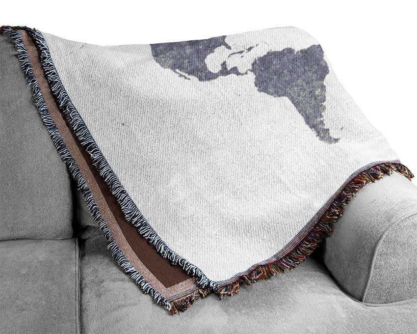 The World Map Of In Grey Woven Blanket