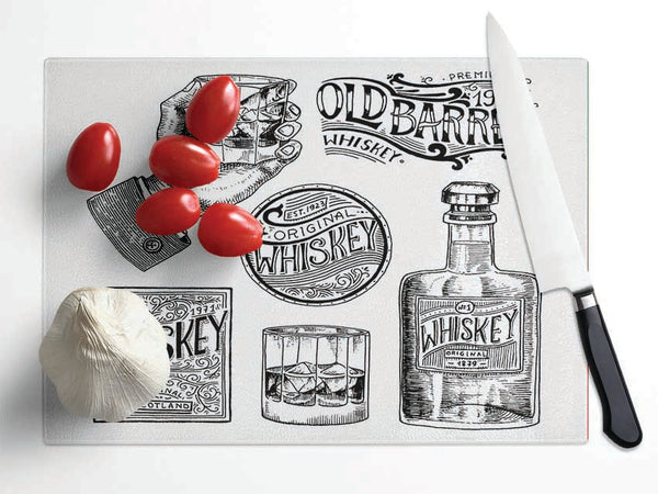 Old Whiskey Bottles Glass Chopping Board