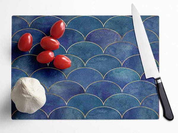 Half Circle Blue Pattern Glass Chopping Board