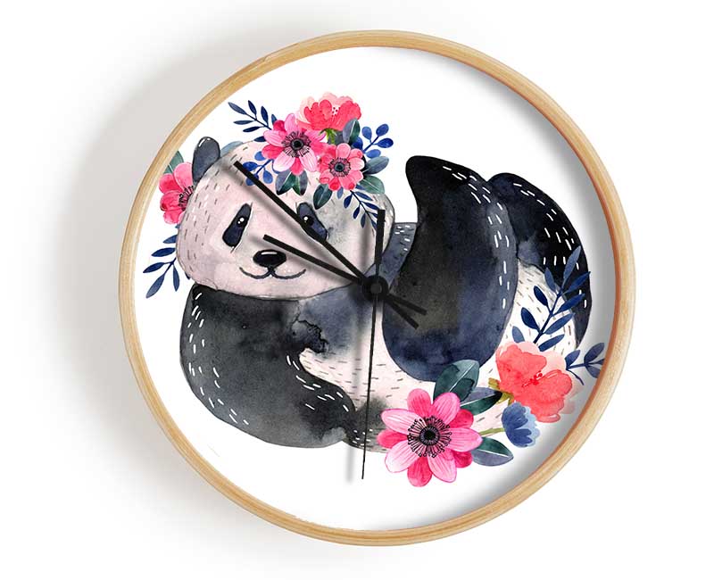 Cute Floral Panda Clock - Wallart-Direct UK