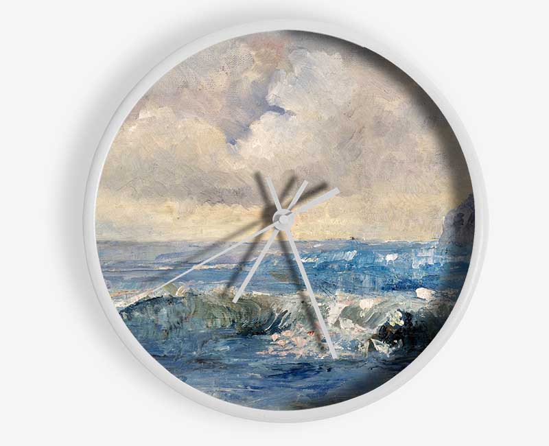 Dull Skies Over The Crashing Waves Clock - Wallart-Direct UK