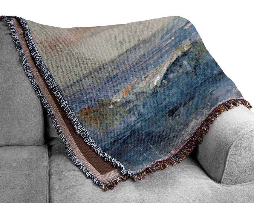 Dull Skies Over The Crashing Waves Woven Blanket