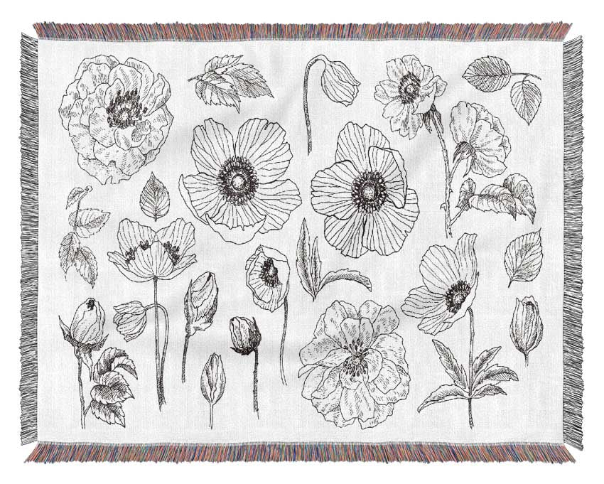 Hand Drawn Flowers Illustration Woven Blanket