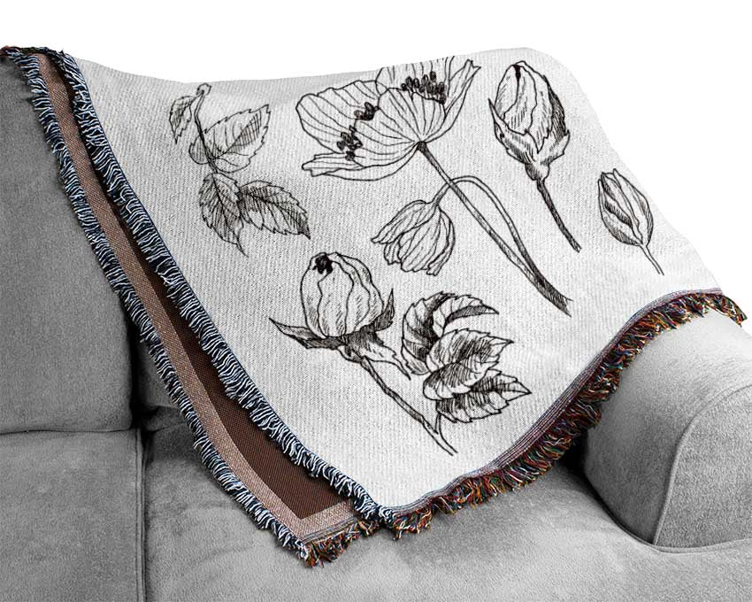 Hand Drawn Flowers Illustration Woven Blanket