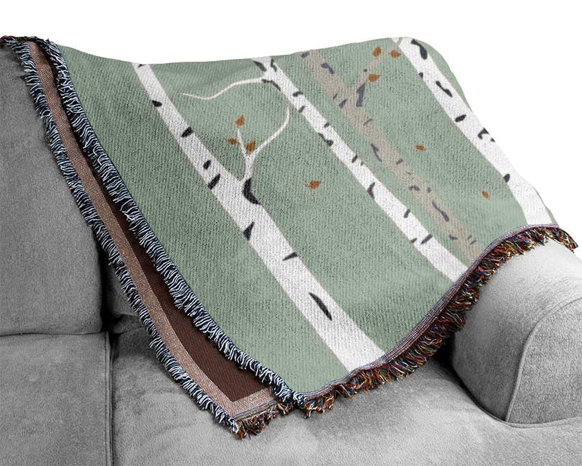 Birch Trees On Grey Woven Blanket