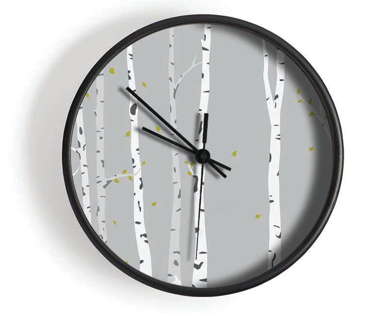 Birch Trees On Grey Clock - Wallart-Direct UK