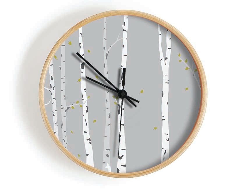 Birch Trees On Grey Clock - Wallart-Direct UK