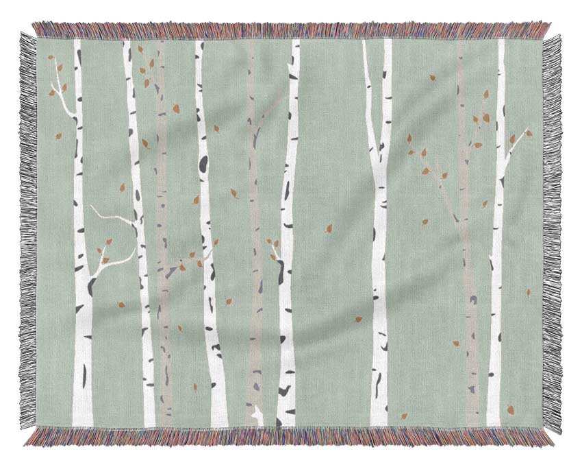 Birch Trees On Grey Woven Blanket