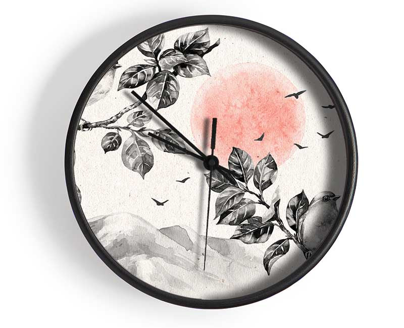 Branches Over The Japanese Sunet Clock - Wallart-Direct UK