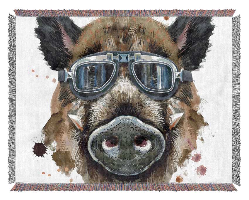 The Boar In Glasses Woven Blanket