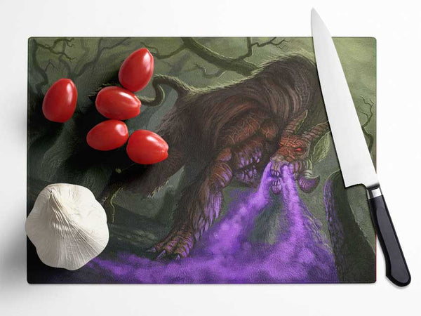 Purple Smoke Breathing Creature Glass Chopping Board