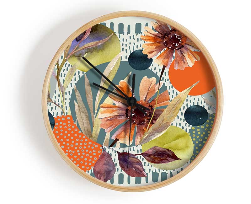 Cut Out Flowers On Abstract Clock - Wallart-Direct UK