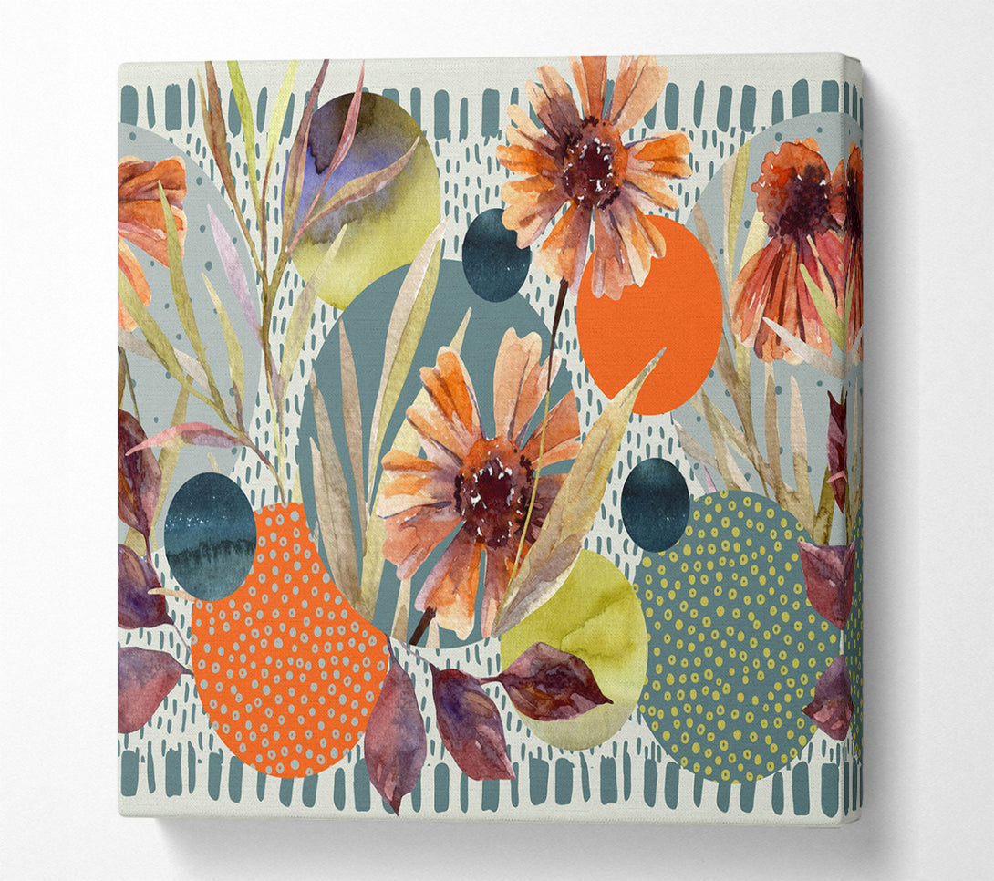 A Square Canvas Print Showing Cut Out Flowers On Abstract Square Wall Art