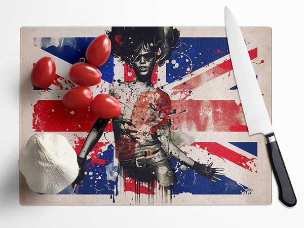 Union Jack Woman Glass Chopping Board