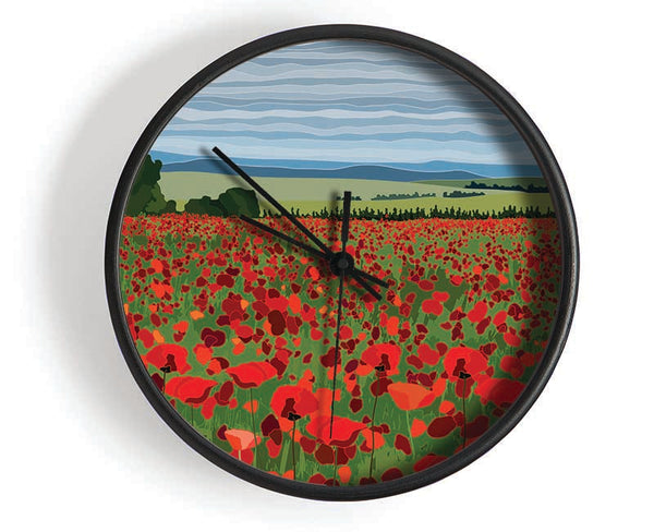 Red Poppy Field Flowers Clock - Wallart-Direct UK