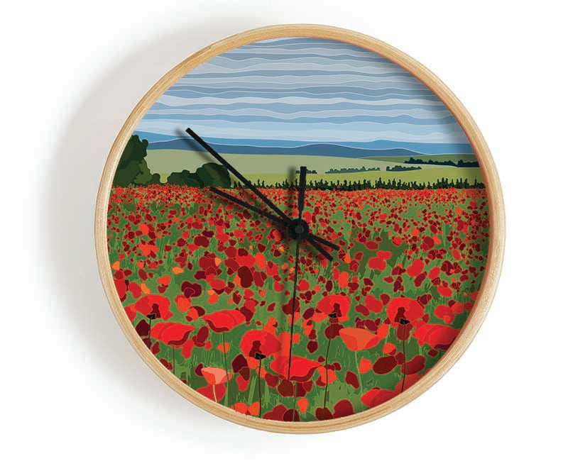 Red Poppy Field Flowers Clock - Wallart-Direct UK