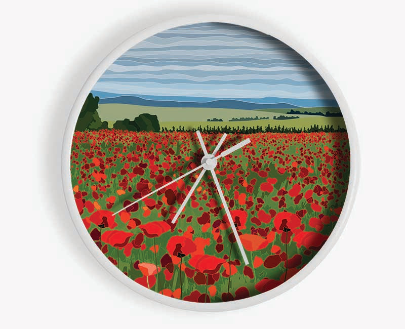 Red Poppy Field Flowers Clock - Wallart-Direct UK