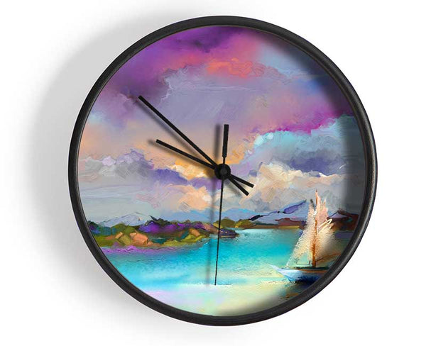 Turquoise Boating Lake Clock - Wallart-Direct UK