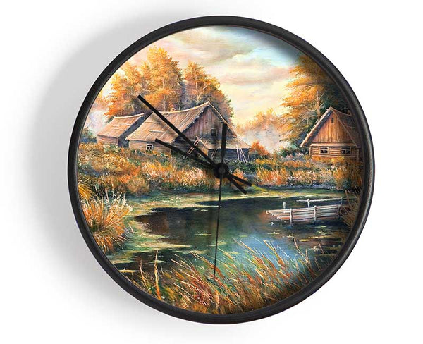 Countryside Cabins On The Lake Clock - Wallart-Direct UK