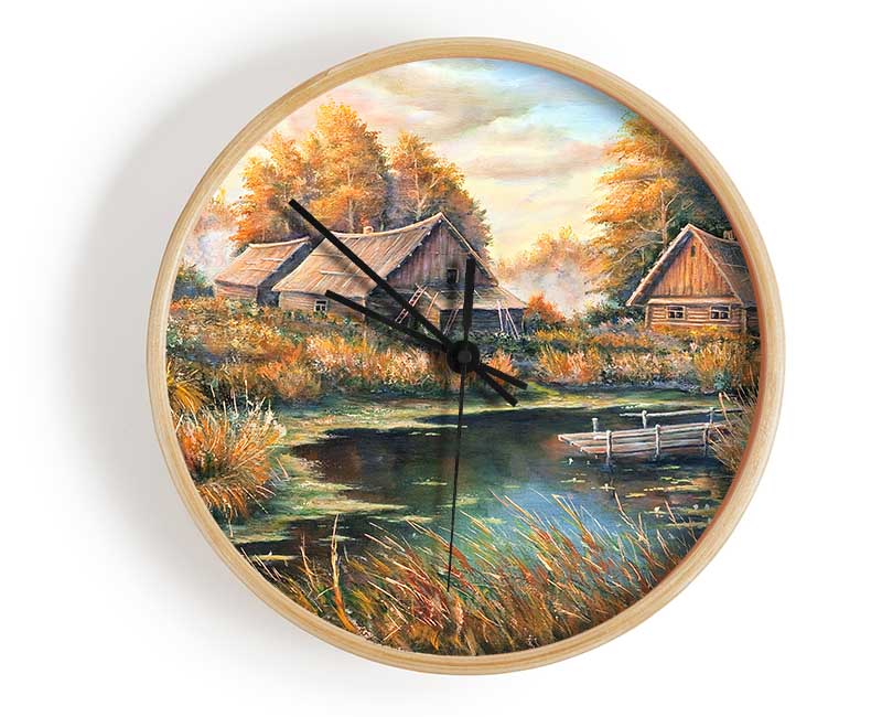 Countryside Cabins On The Lake Clock - Wallart-Direct UK